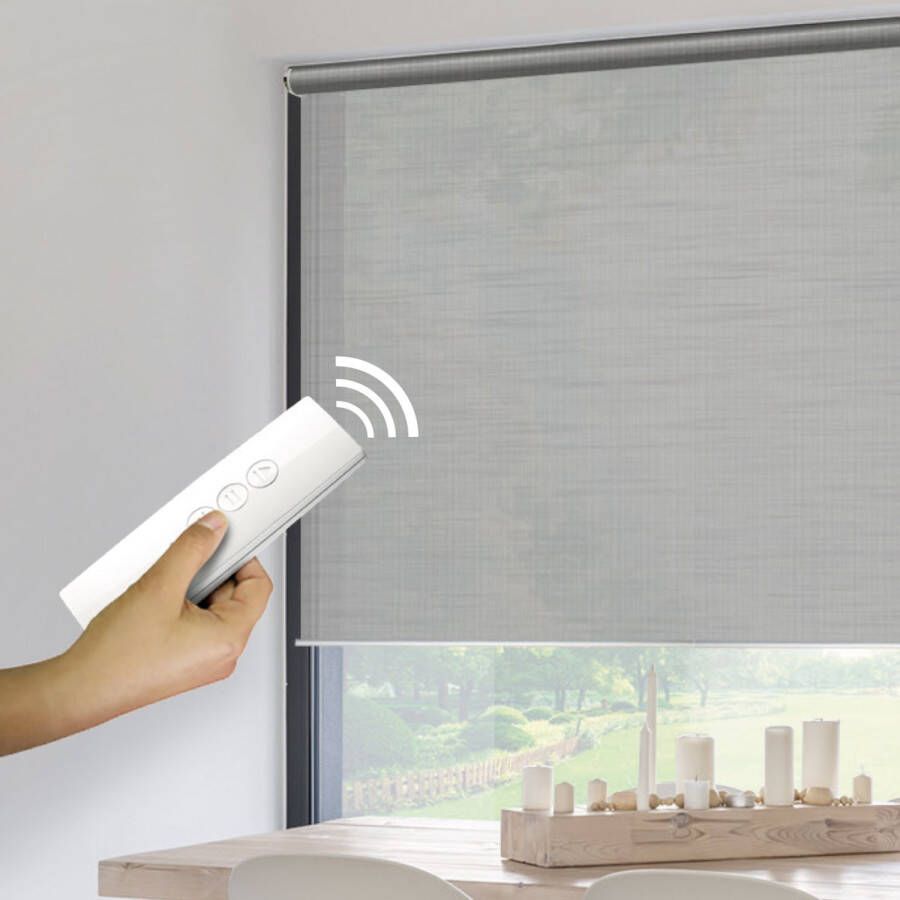 Madeco Grey Gemotoriseerd Lichtdoorlatend Rolgordijn E-roll Grijs 100x250cm