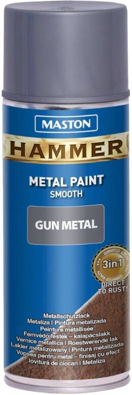 Maston Hammer Metaalverf Gun Metal Grey Smooth Spuitverf 400 Ml Spuitbus Verf