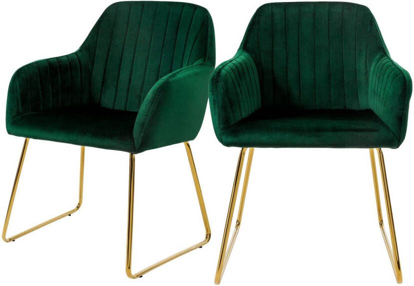 ML-Design Set Van 2 Eetkamerstoelen Groen Zitting Bekleed Met Fluweel Metalen Poten