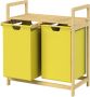 ML-Design Wasmand met twee uittrekbare waszakken geel 2x30 liter bamboe houten frame - Thumbnail 3