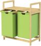 ML-Design Wasmand met twee uittrekbare waszakken Olive 2x30 liter Frame van bamboehout - Thumbnail 3