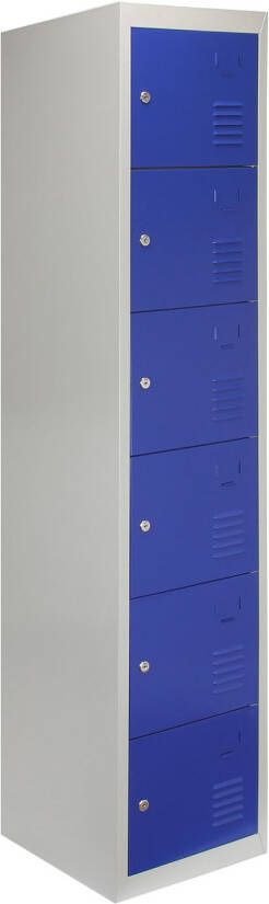 MonsterShop 3 x Lockerkast Metaal Blauw Zesdeurs Flatpack Per unit: 38cm(b)x45cm(d)x180cm(h) Ventilatie GRATIS magneten + naamkaartjes 2 sleutels per slot lockers kluisjes