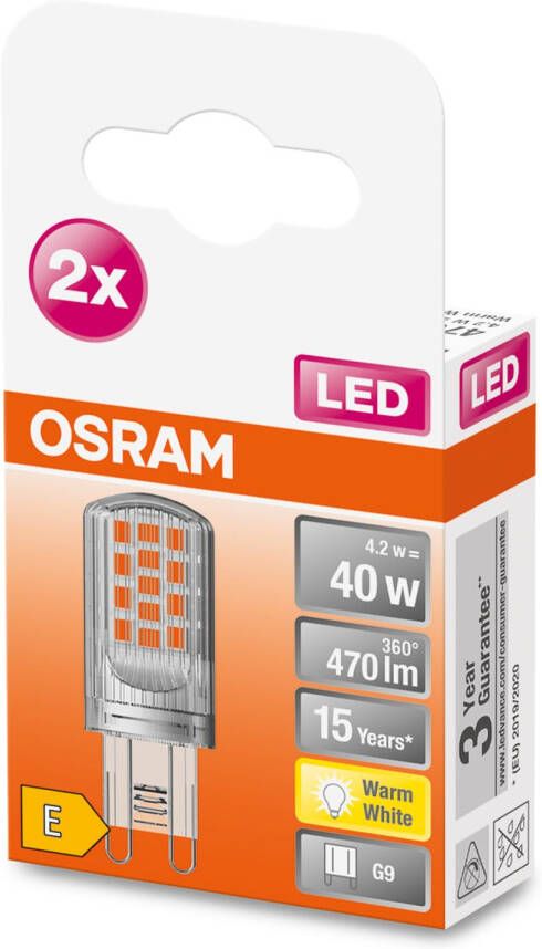 Osram 4058075449893 LED-lamp Energielabel E (A G) Ballon 4.2 W = 40 W Warmwit (Ø x l) 20 mm x 52 mm 2 stuk(s)