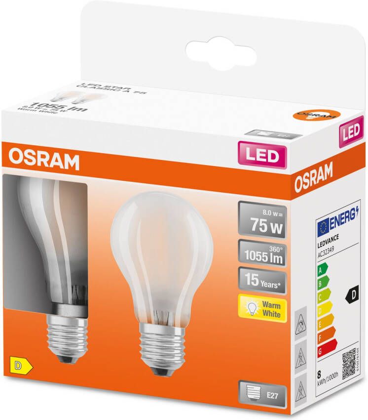 Osram Doos met 2 standaard LED-lampen met mat glas 7 5W equivalent aan 75W E27 Warm wit