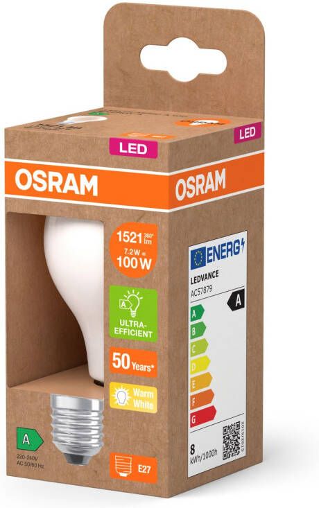 Osram LED Superstar Classic LED-Lampe A 100 in klassischer Kolbenform aus gefrostetem Glas 7.2 W 1521 lm E27 Fassung warmweißes Licht mit 2700 K EEK A 60 mm Durchmesser