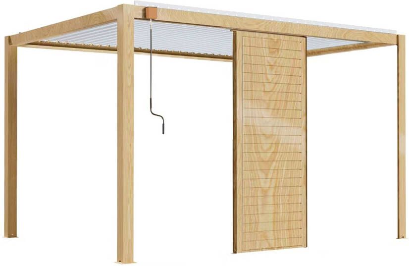 Oviala Corato Zelfdragende Bioklimatische Pergola 3 X 4m Wit Houteffect En 1 Scherm