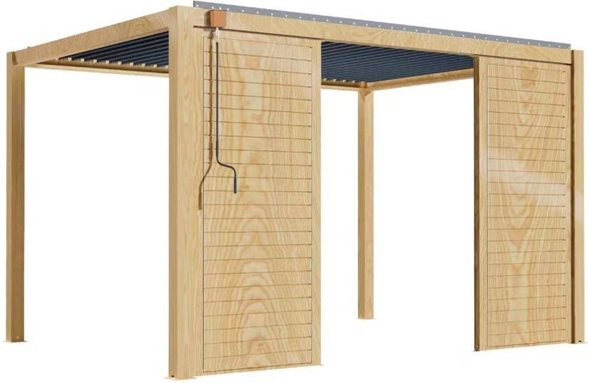 Oviala Corato Zelfdragende Bioklimatische Pergola 3x4m In Hout Met 2 Schermen