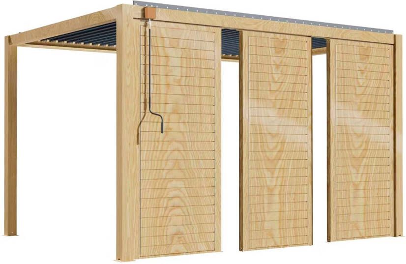 Oviala Corato Zelfdragende Bioklimatische Pergola 3x4m In Hout Met 3 Schermen