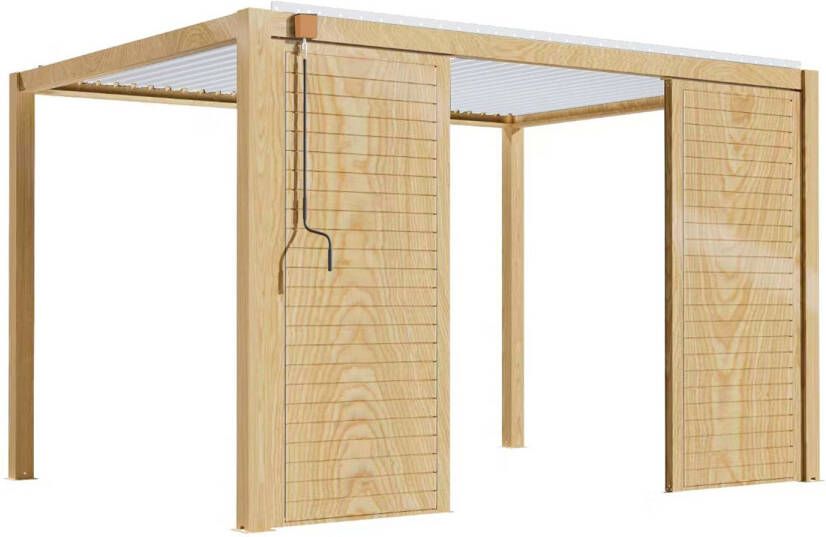 Oviala Corato Zelfdragende Bioklimatische Pergola 3x4m Wit Houteffect En 2 Schermen