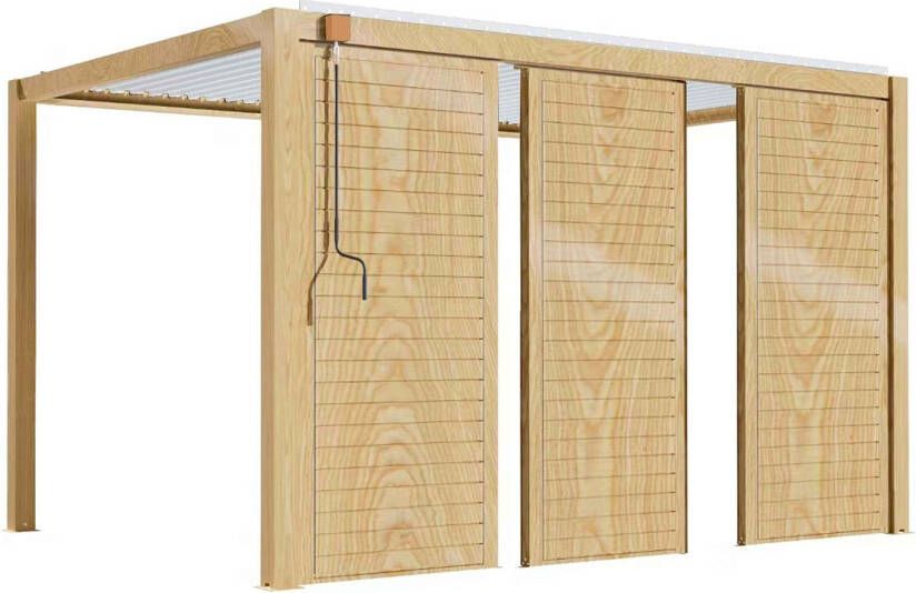 Oviala Corato Zelfdragende Bioklimatische Pergola 3x4m Wit Houteffect En 3 Schermen