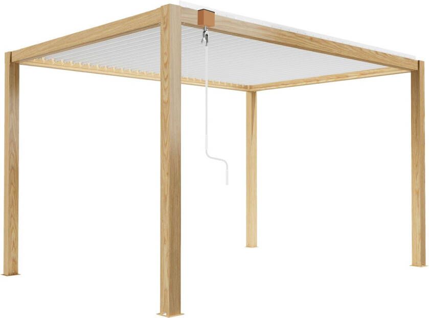 Oviala Corato Zelfdragende Bioklimatische Pergola In Wit Hout 3x4m + 1 Zonwering