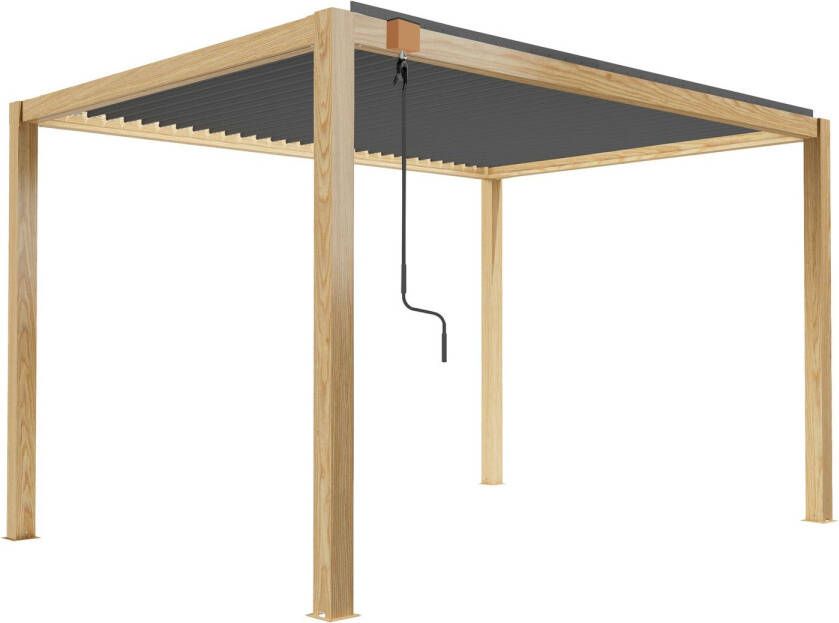 Oviala Corato Zelfdragende Bioklimatische Pergola In Zwart Hout 3x4m + 1 Zonwering