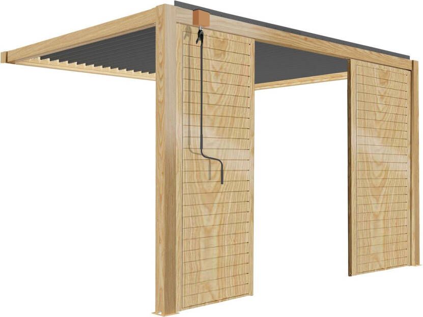 Oviala Sapri Aangebouwde Bioklimatische Pergola 3x4m Grijs Houtdecor Met 2 Schermen