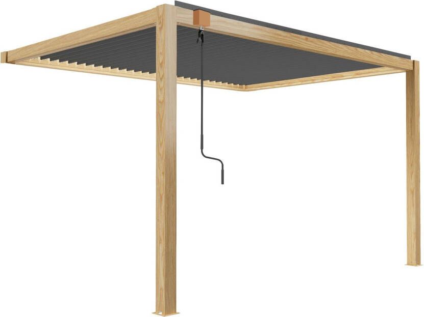 Oviala Sapri Aangebouwde Bioklimatische Pergola 3x4m In Grijs Met Houtdecor