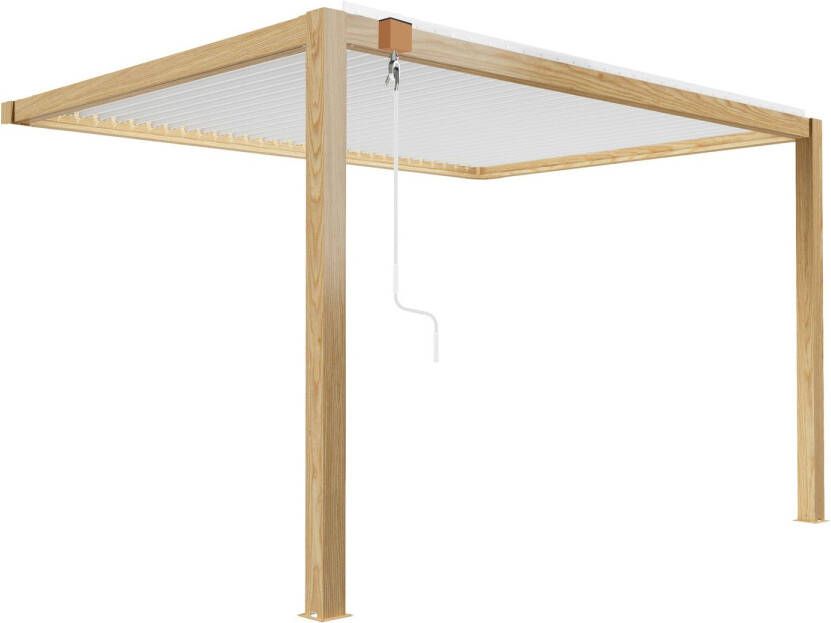 Oviala Sapri Aangebouwde Bioklimatische Pergola 3x4m In Wit Met Houtdecor