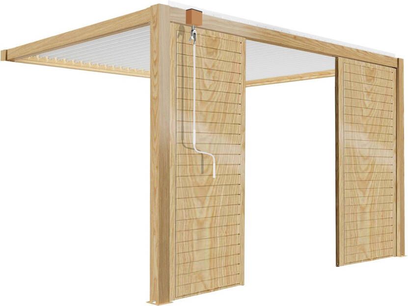 Oviala Sapri Leunende Bioklimatische Pergola 3 X 4m Wit Houtdecor Met 2 Schermen