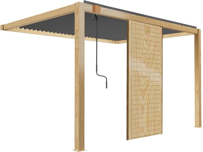 Oviala Sapri Leunende Bioklimatische Pergola 3x4m Grijs Houtdecor Met 1 Scherm