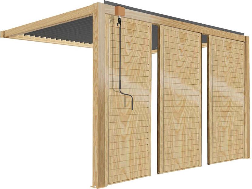 Oviala Sapri Leunende Bioklimatische Pergola 3x4m Houtdecor Met 3 Schermen