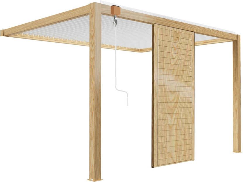 Oviala Sapri Leunende Bioklimatische Pergola 3x4m Wit Houtdecor Met 1 Scherm