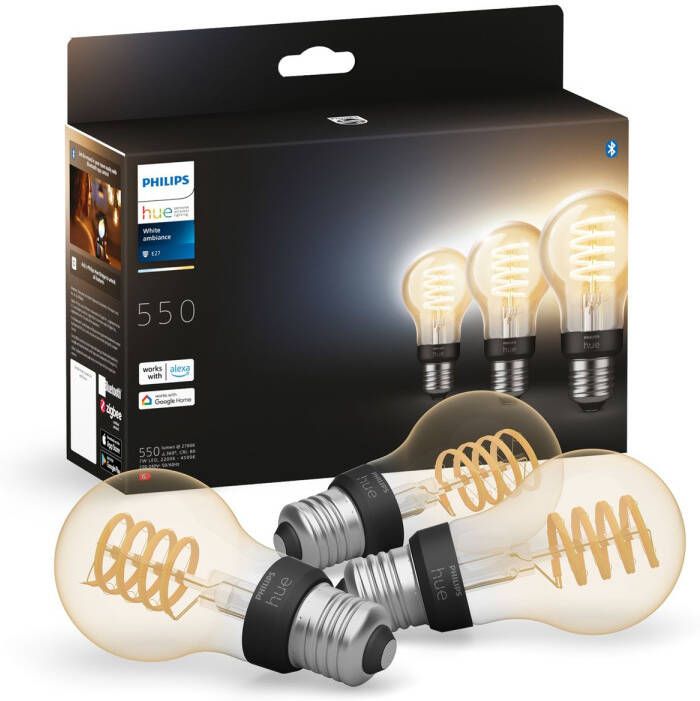 Philips Hue Filament Standaardlamp A60 Warm Tot Koelwit Licht 3-pack E27