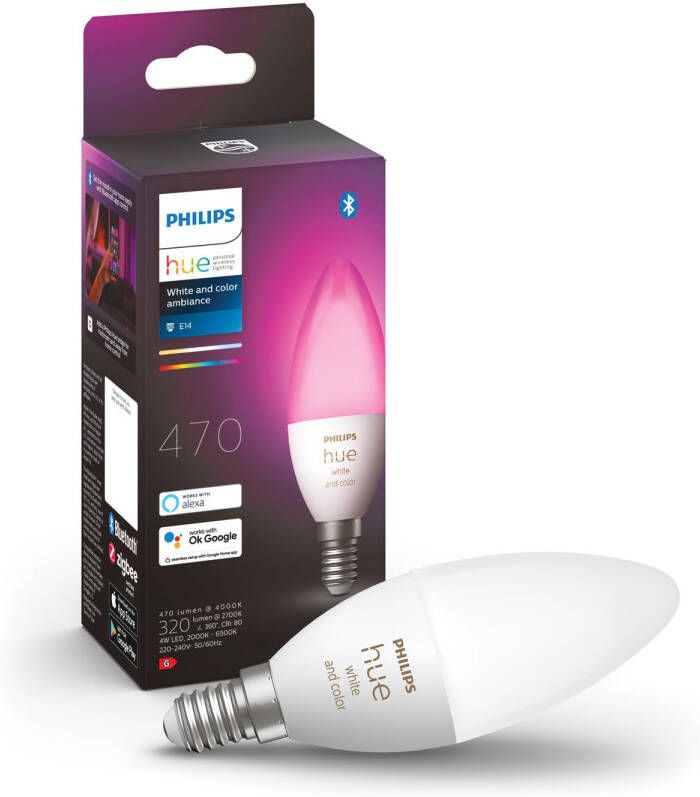 Philips Hue kaarslamp wit en gekleurd licht 1-pack E14 - Foto 2