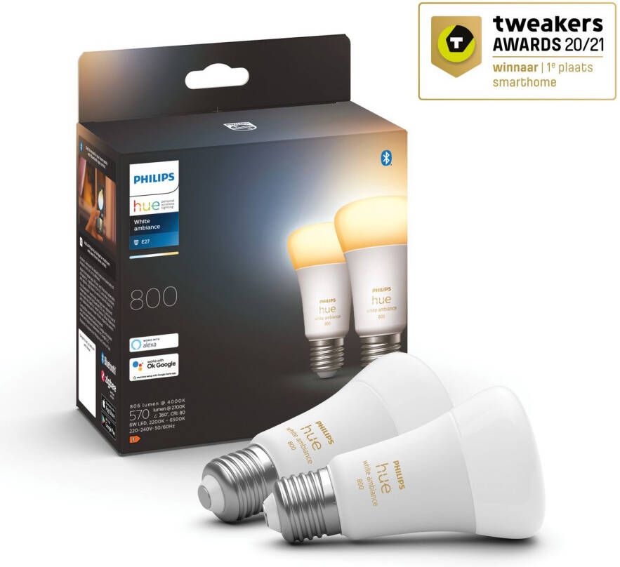 Philips Hue White Ambiance E27 slimme LED-lampen Bluetooth compatibel Pak van 2 - Foto 3