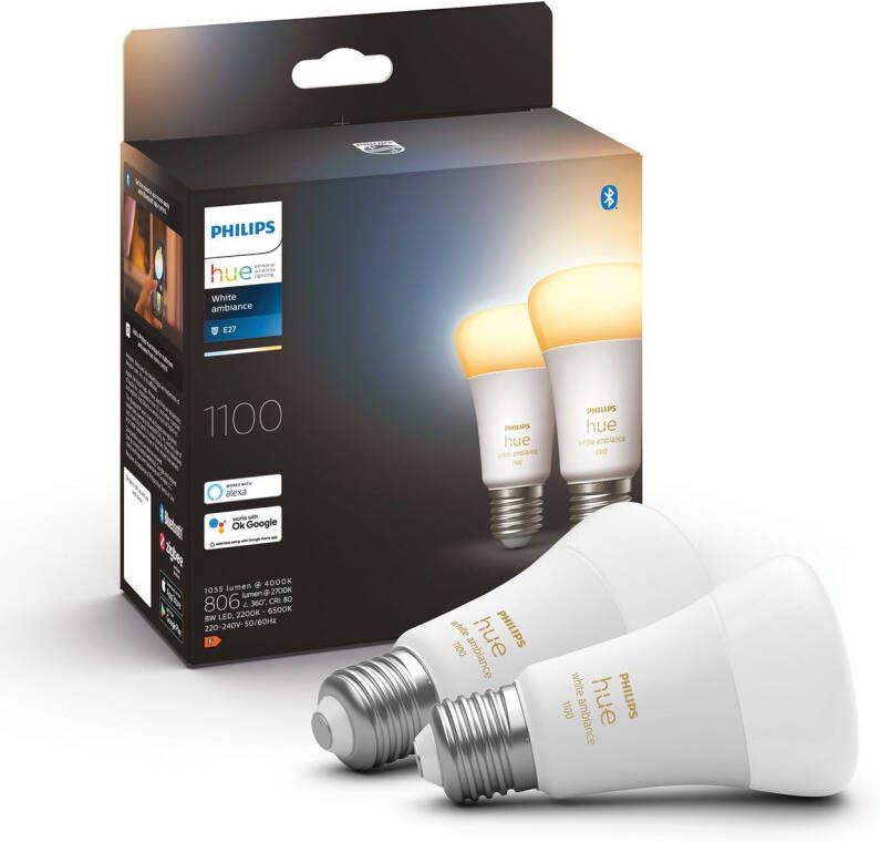 Philips Hue standaardlamp E27 Lichtbron warm tot koelwit licht 2-pack 1100lm Bluetooth - Foto 2