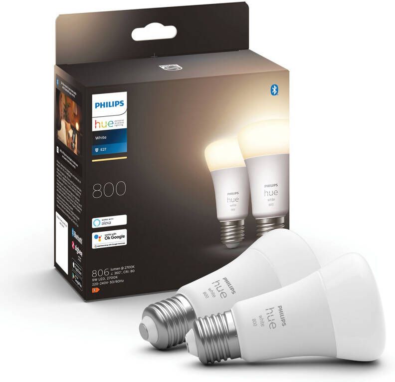 Philips Hue Ledlamp Warm Wit E27 9w 2 Stuks