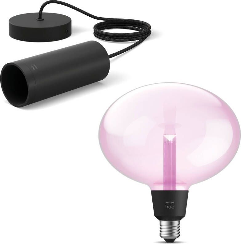 Philips Hue Lightguide Bundel Koord incl. Lightguide Ellipse Bollamp Wit en Gekleurd Licht Hanglamp E27 Zwart