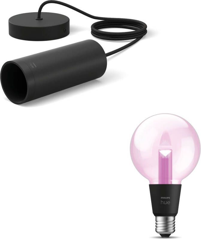 Philips Hue Lightguide Bundel Koord incl. Lightguide G95 Wit en Gekleurd Licht Hanglamp E27 Zwart