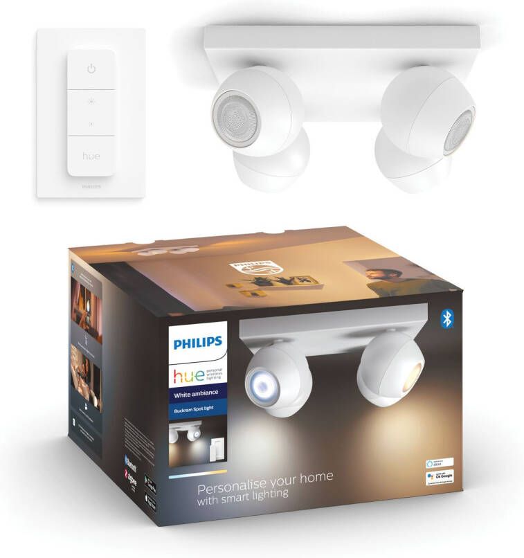 Philips Hue Opbouwspot Buckram Wit 4xgu10 5w Met Dimmer Switch