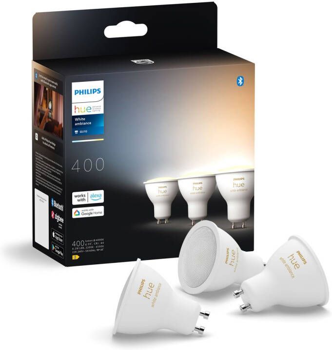 Philips Hue Slimme Ledspot Aanpasbaar Wit Gu10 5w 3 Stuks