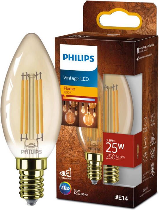 Philips Led Kaars Goud 25 W E14 Extra Warmwit Licht