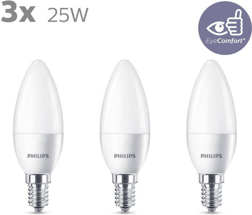 Philips Led Kaars Mat 25 W E14 Warmwit Licht 3 Stuks Energiebesparend