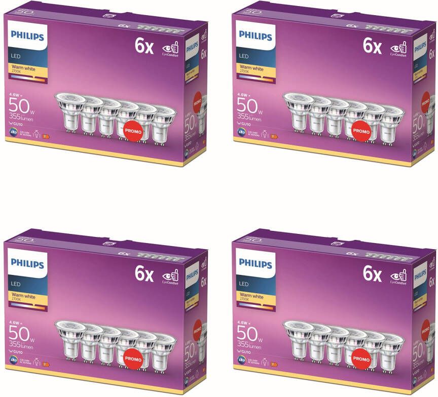 Philips Led Spot Gu10 50w Niet Dimbaar Warmwit Licht 24 Stuks