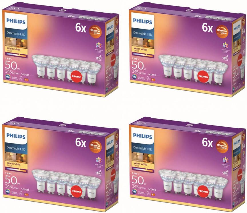 Philips Led Spot Gu10 Dimbaar Warmwit Licht 24 Stuks