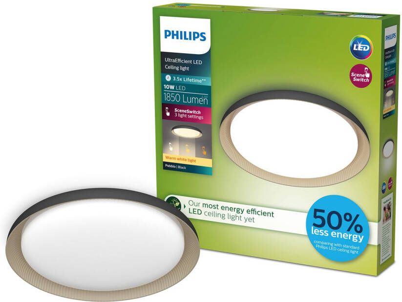 Philips Plafondlamp Pebblo Zwart ⌀32cm 10w