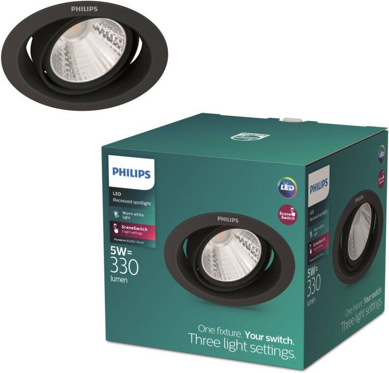 Philips Pomeron Inbouwspot Sceneswitch 5w Warmwit Licht Zwart