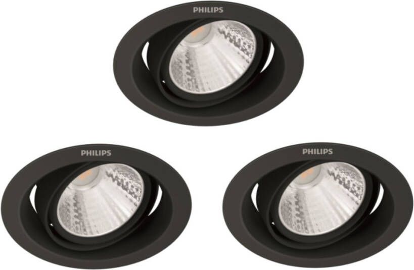 Philips Pomeron Inbouwspot Zwart Warmwit Licht Sceneswitch 5w 3 Stuks