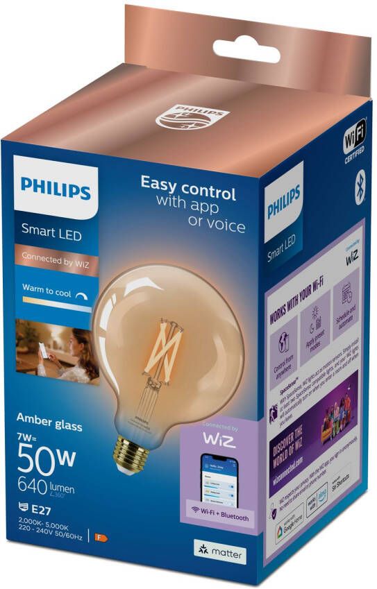 Philips Slimme Ledfilamentlamp G125 Amber E27 7w