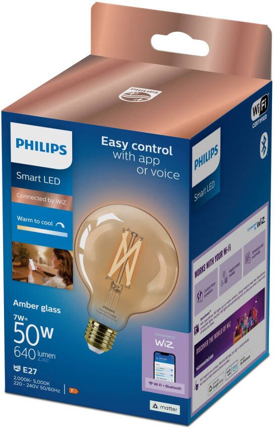 Philips Slimme Ledfilamentlamp G95 Amber E27 7w