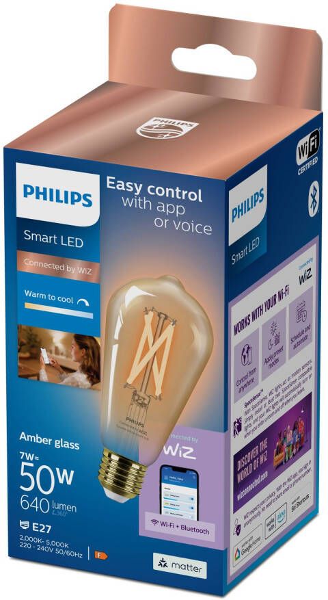 Philips Slimme Ledfilamentlamp St64 Amber E27 7w