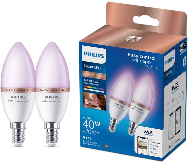 Philips Slimme Ledlamp C37 Gekleurd E14 4 9w 2 Stuks