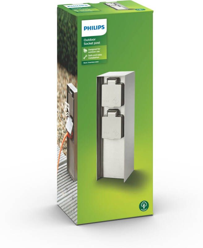 Philips Spatwaterdicht Stopcontact Rock Verticaal Geaard Lateraal 2-polig Wit Ip44