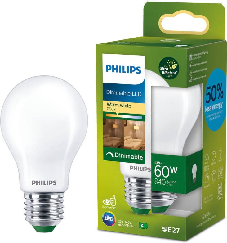 Philips Ultra Efficient Led Lamp E27 Dimbaar Warmwit Licht 60 W Mat
