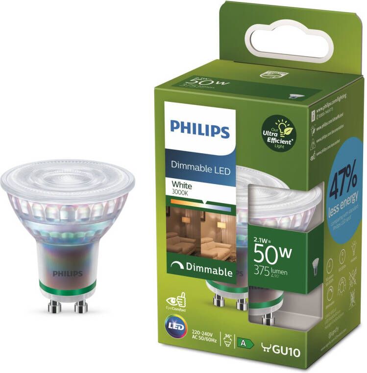 Philips Ultra Efficient Led Spot Gu10 Helderwit Licht 50w Dimbaar