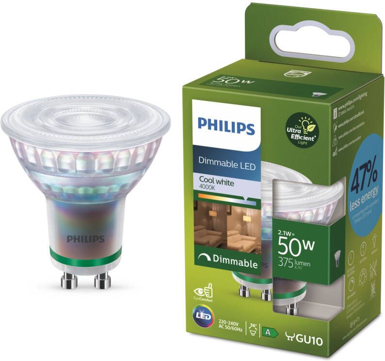 Philips Ultra Efficient Led Spot Gu10 Koelwit Licht 50w Dimbaar