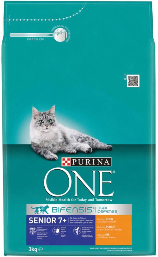 Purina One Senior Kip Volkoren Granen 4 X 3 Kg Voordeelverpakking