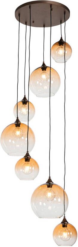 QAZQA Art Deco Hanglamp Donkerbrons Met Amber Glas 7-lichts Sandra