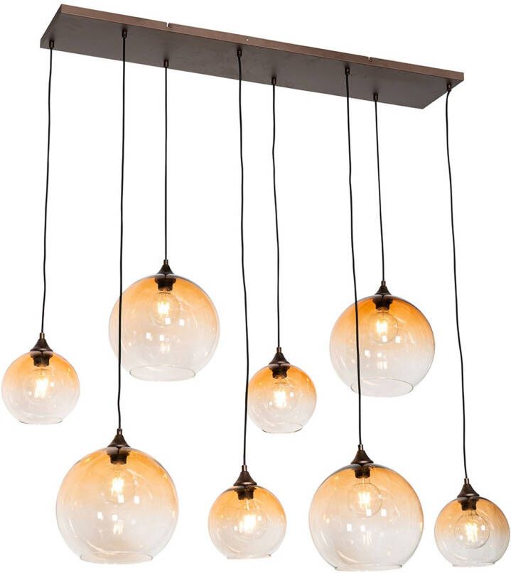 QAZQA Art Deco Hanglamp Donkerbrons Met Amber Glas 8-lichts Sandra